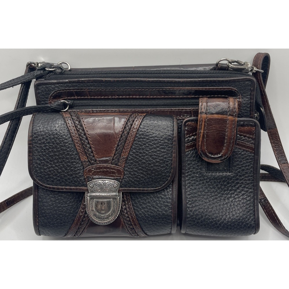 Vintage Brighton Brown Leather Multi Pocket Shoulder Crossbody Sling Bag